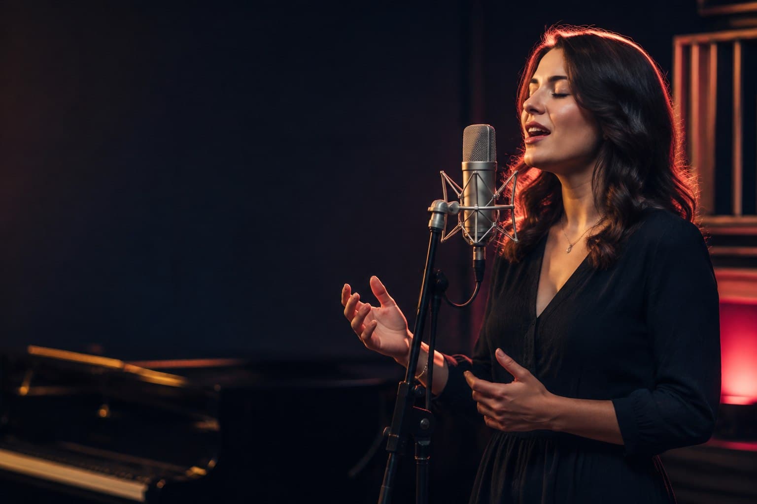 Cantante durante una sessione in studio