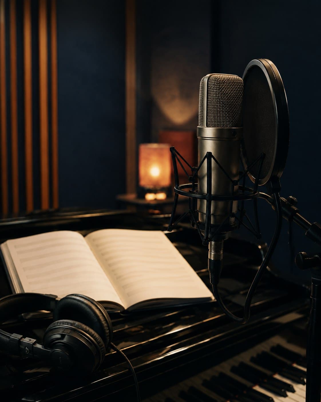 Microfono e cuffie nello studio di canto